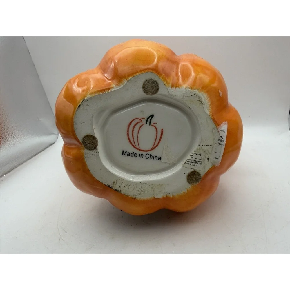 Vintage Ceramic Jack O' Lantern Pumpkin Candle Holder Candy Corn Halloween Decor